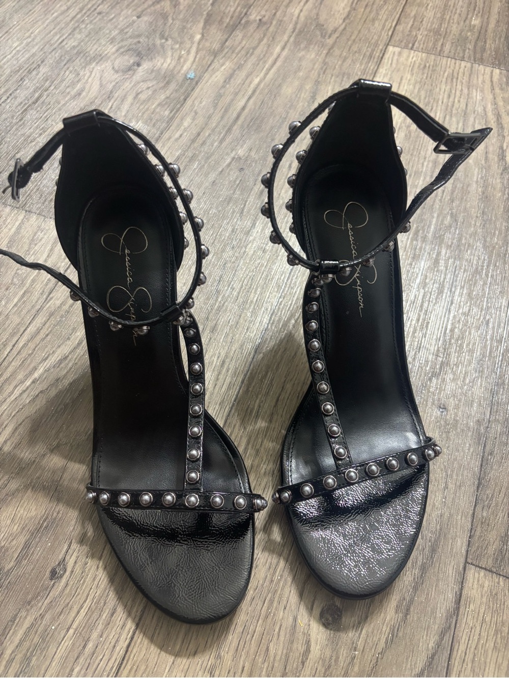 Jessica Simpson Black Studded T-Strap Heels